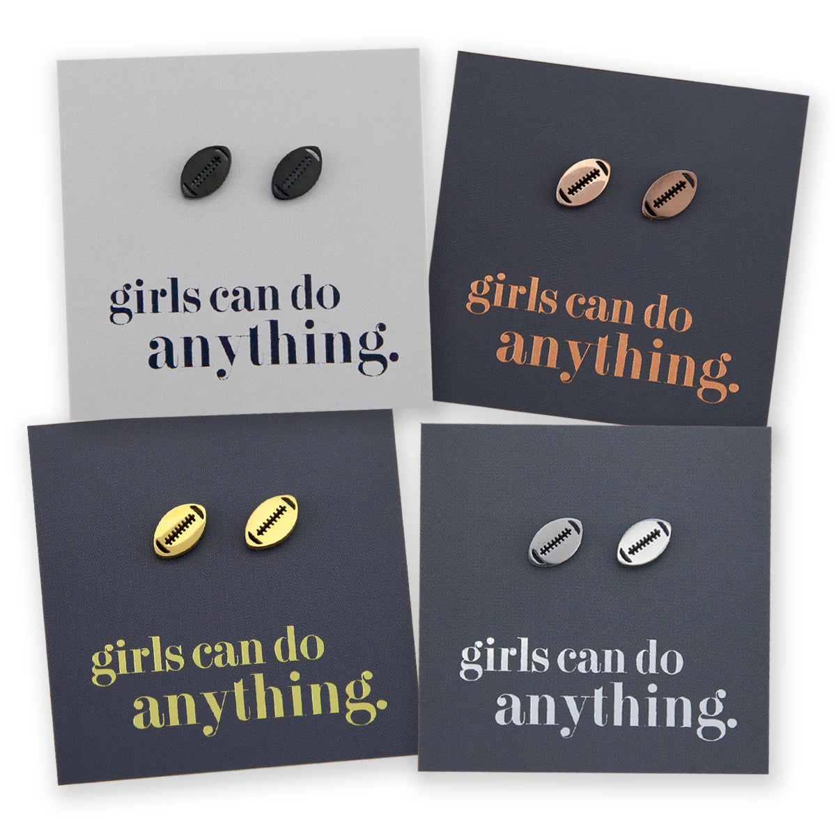Stainless Steel Earring Studs - Girls Can Do Anything - FOOTBALL / RUGBY