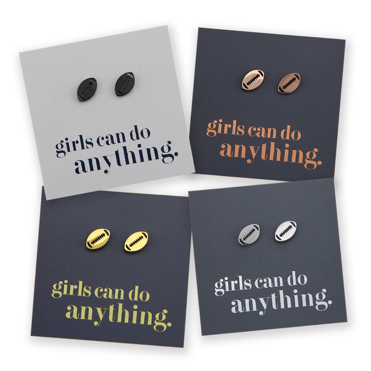 Stainless Steel Earring Studs - Girls Can Do Anything - FOOTBALL / RUGBY