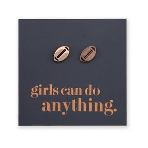 Stainless Steel Earring Studs - Girls Can Do Anything - FOOTBALL / RUGBY