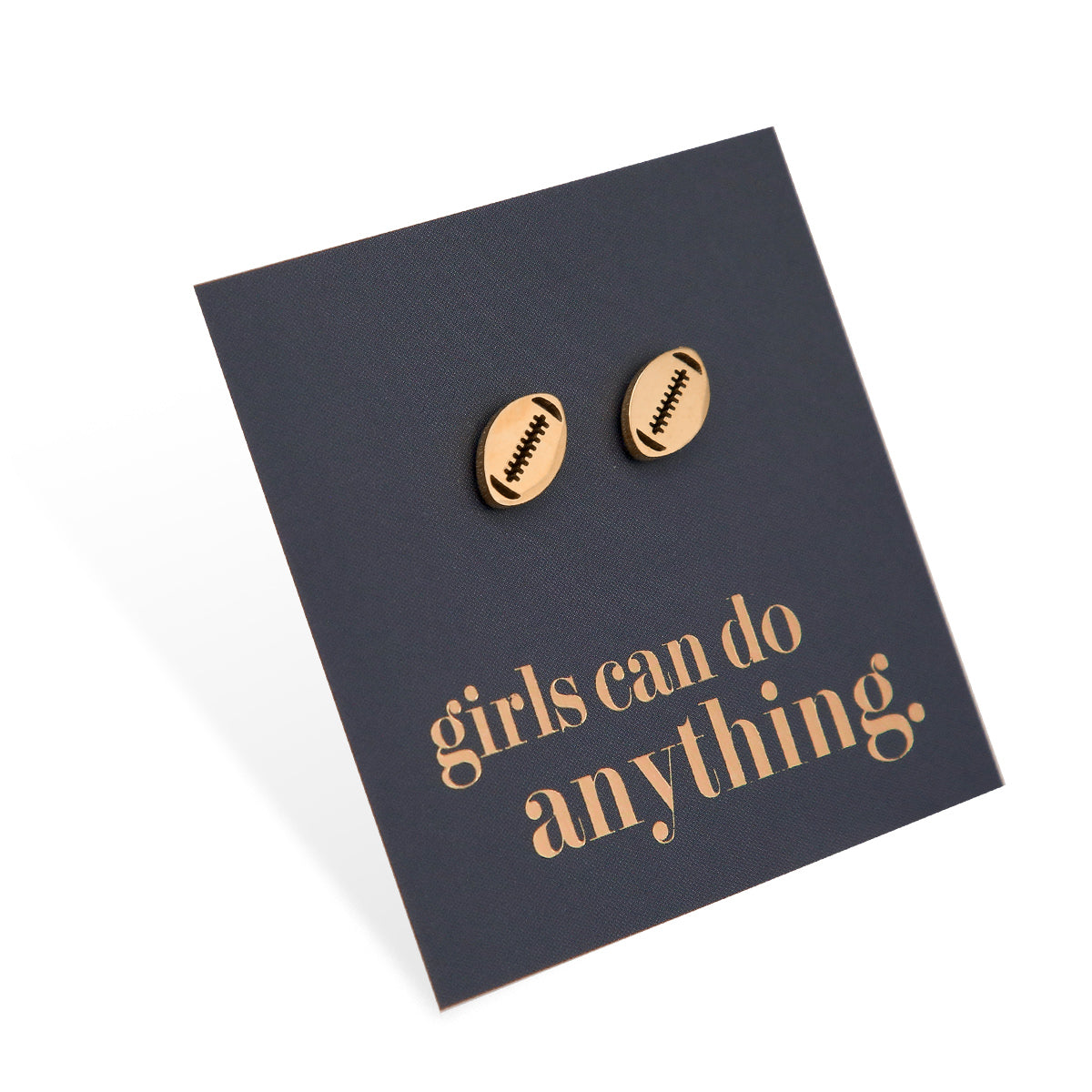 Stainless Steel Earring Studs - Girls Can Do Anything - FOOTBALL / RUGBY