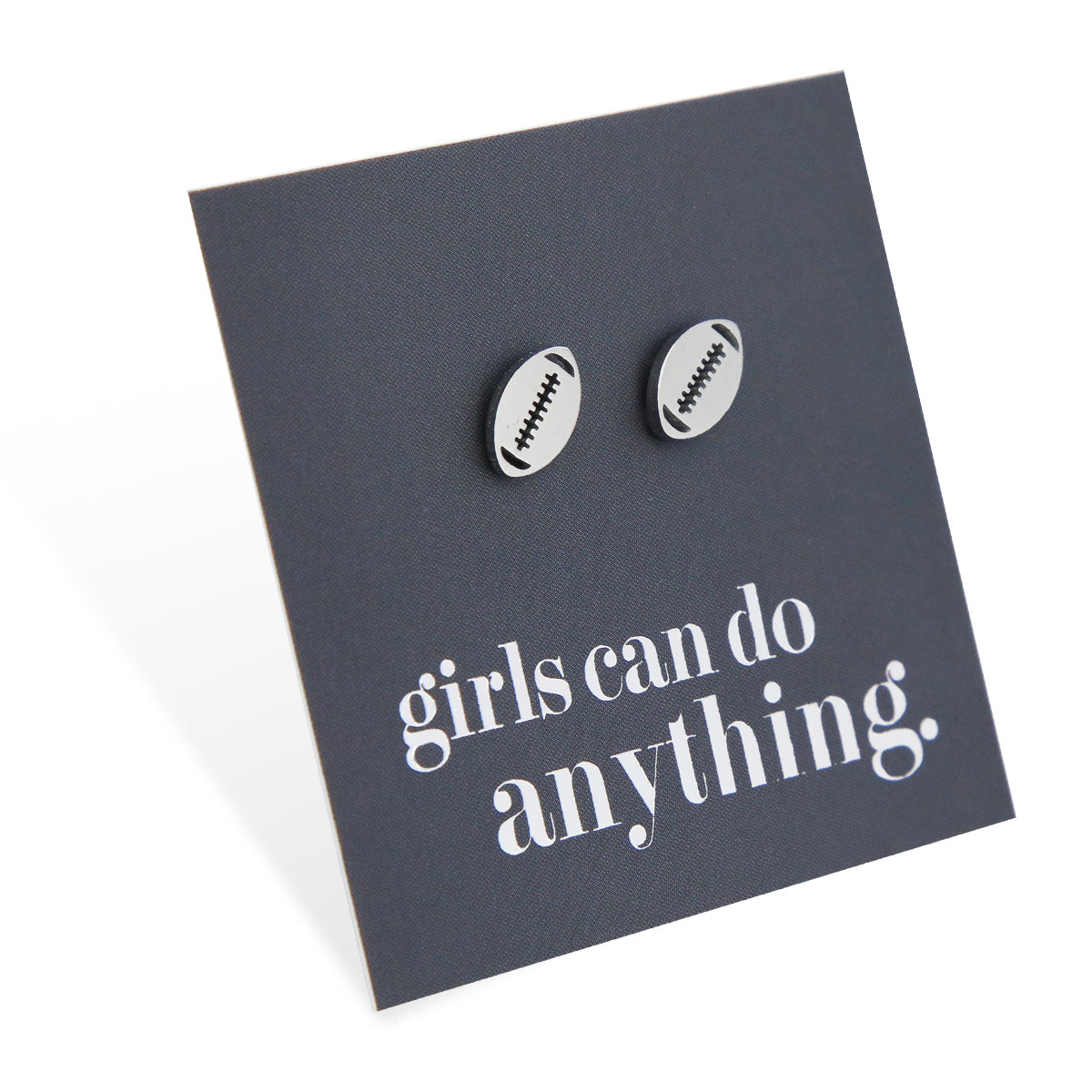 Stainless Steel Earring Studs - Girls Can Do Anything - FOOTBALL / RUGBY