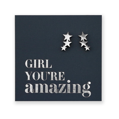 Stainless Steel Earring Studs - Girl You're Amazing - HANGING STARS