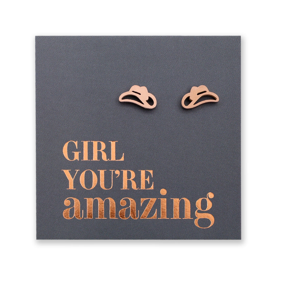 Stainless Steel Earring Studs - Girl You're Amazing - YEEHAW Cowgirl Hat