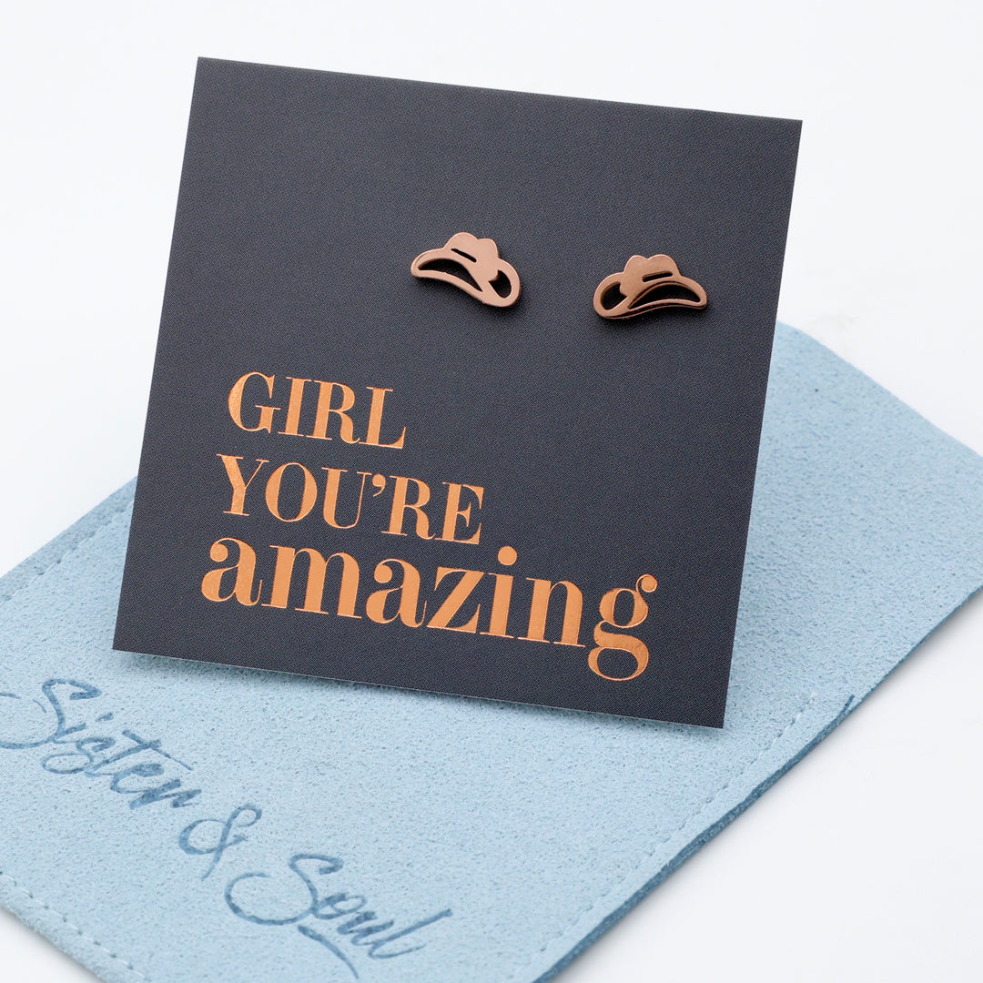 Stainless Steel Earring Studs - Girl You're Amazing - YEEHAW Cowgirl Hat