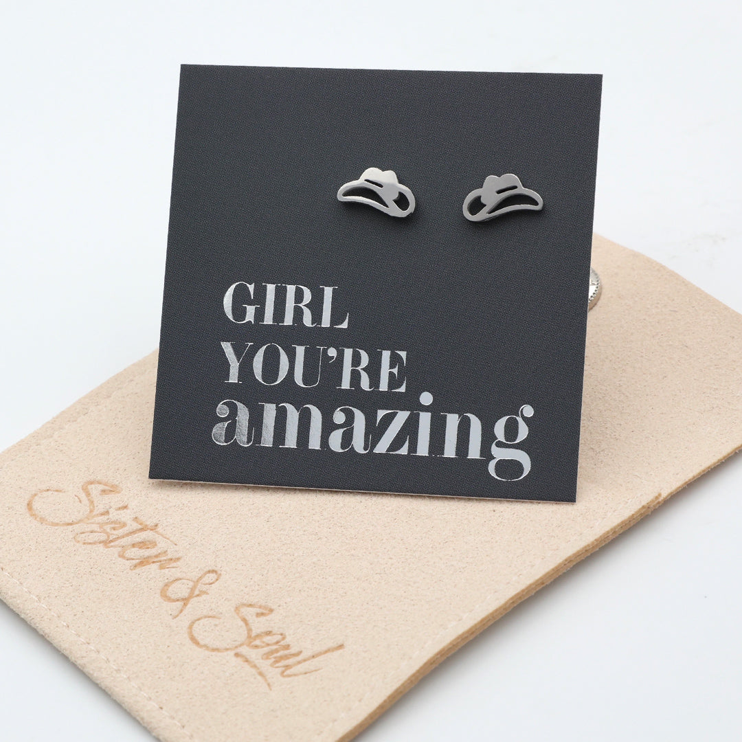 Stainless Steel Earring Studs - Girl You're Amazing - YEEHAW Cowgirl Hat