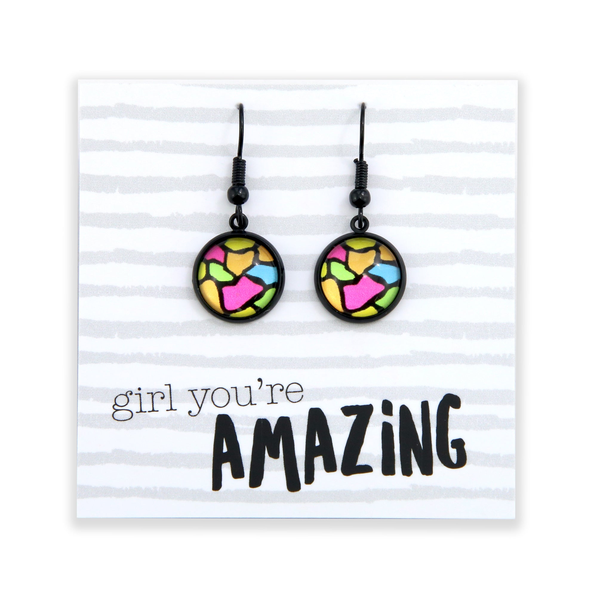 Girl You're Amazing - Black Dangle Earrings - Bright Giraffe (12051)