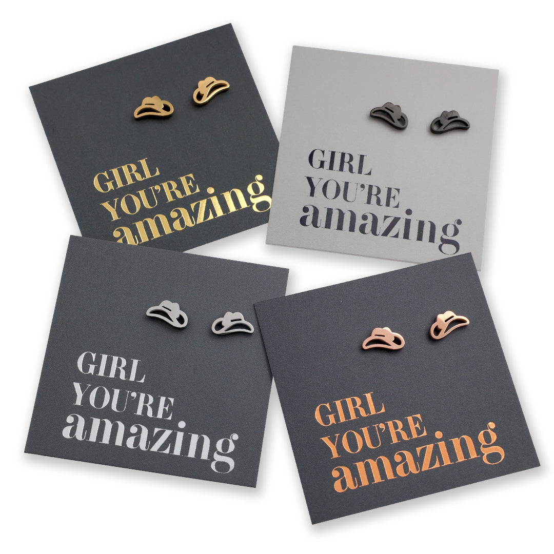 Stainless Steel Earring Studs - Girl You're Amazing - YEEHAW Cowgirl Hat