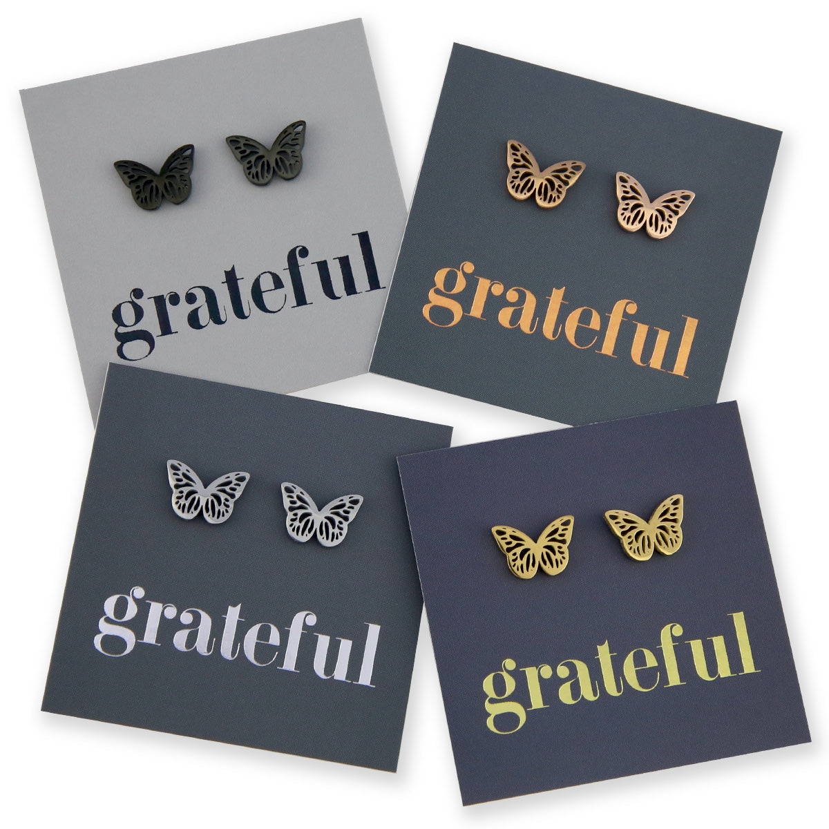 Stainless Steel Earring Studs - Grateful - BUTTERFLY BEAUTIES