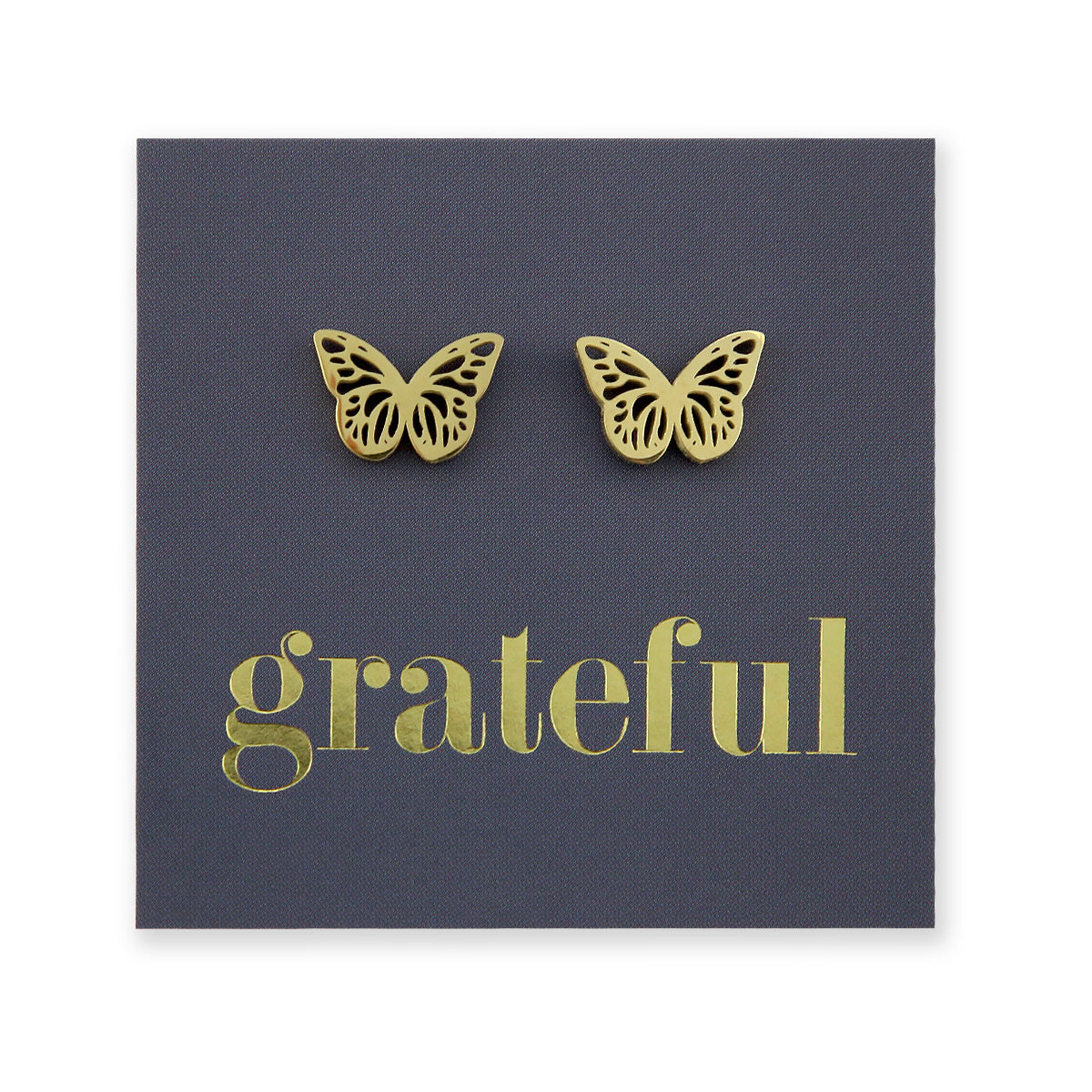 Stainless Steel Earring Studs - Grateful - BUTTERFLY BEAUTIES