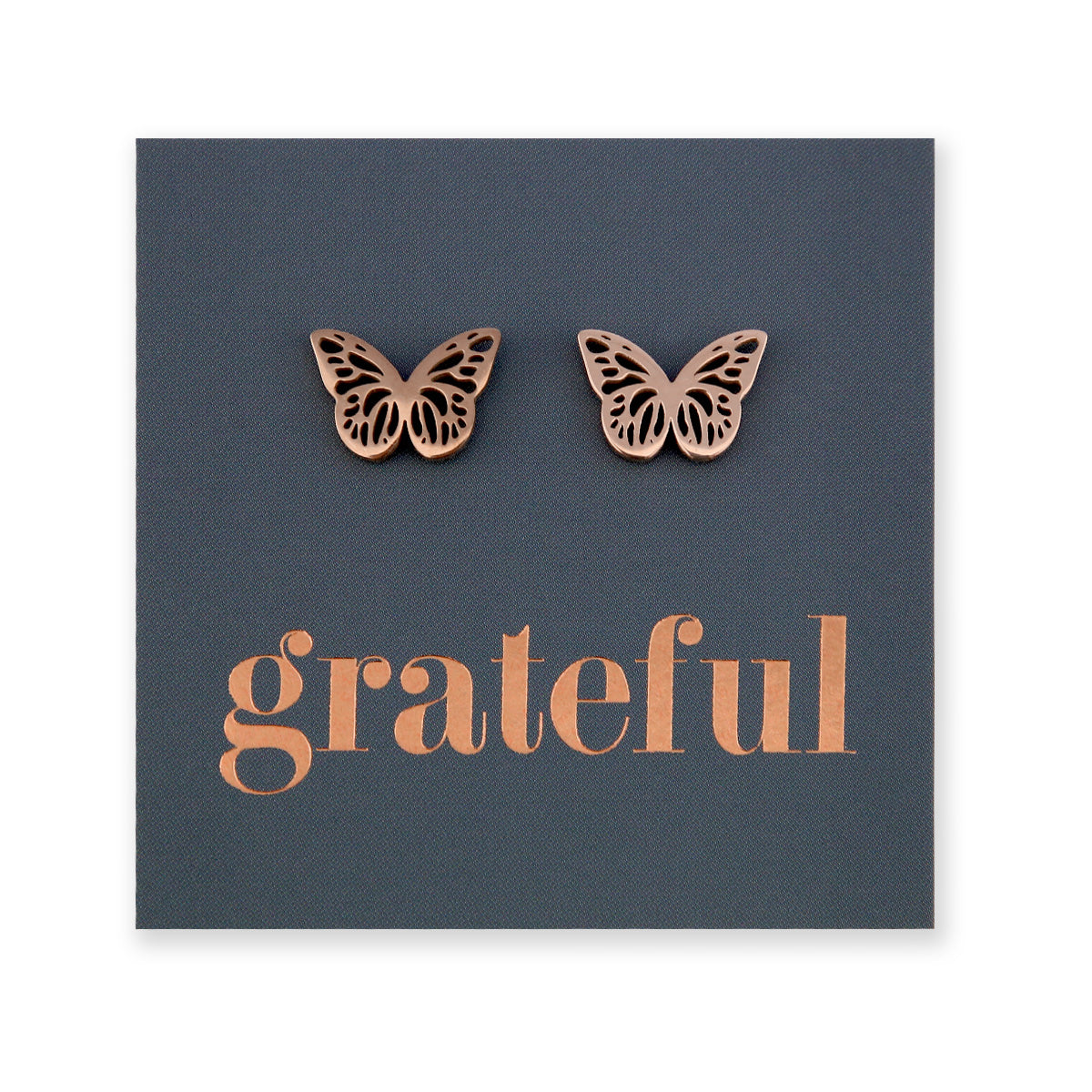 Stainless Steel Earring Studs - Grateful - BUTTERFLY BEAUTIES