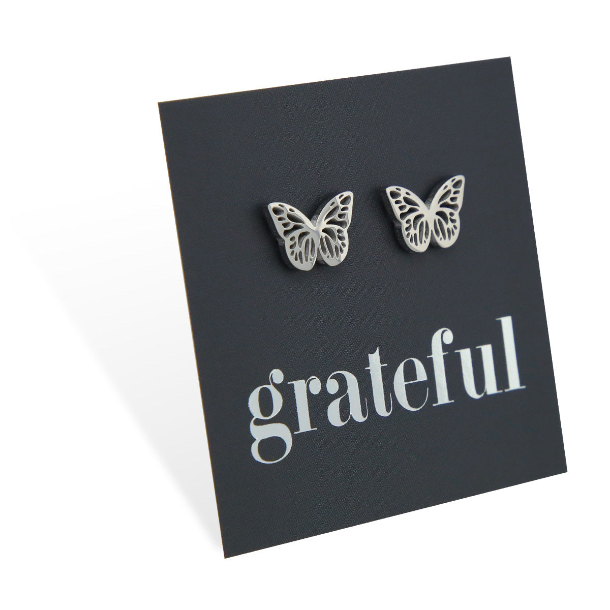 Stainless Steel Earring Studs - Grateful - BUTTERFLY BEAUTIES