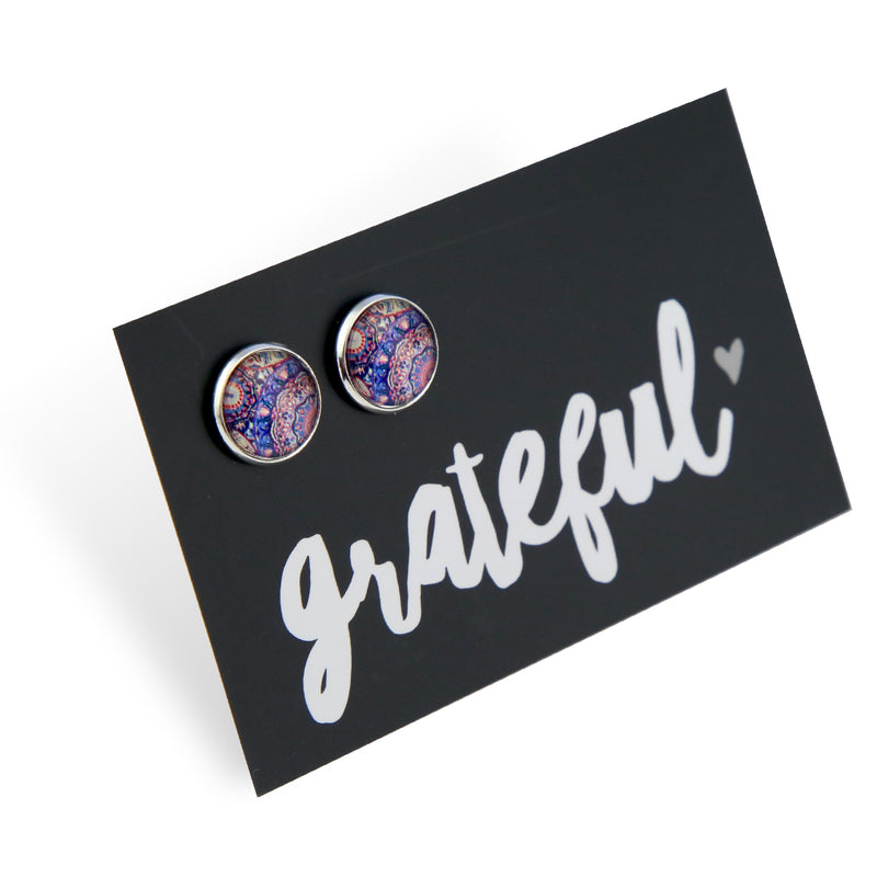 Heart & Soul Collection - Grateful - Bright Silver 12mm Circle Studs - Grenache (11861)