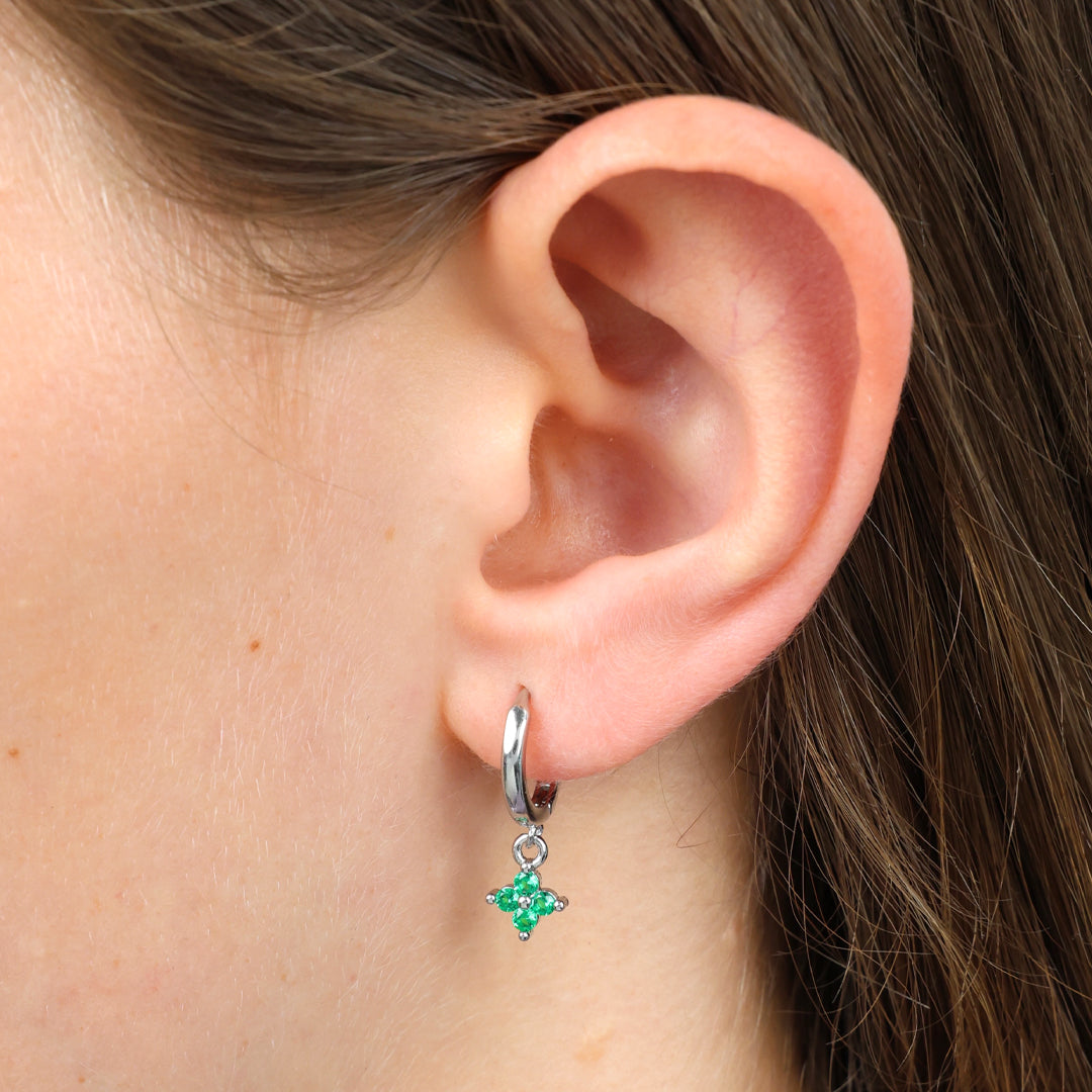 HUGGIES | You Are Amazing - Rose Gold Sterling Silver Hoops with Green CZ Star Charm