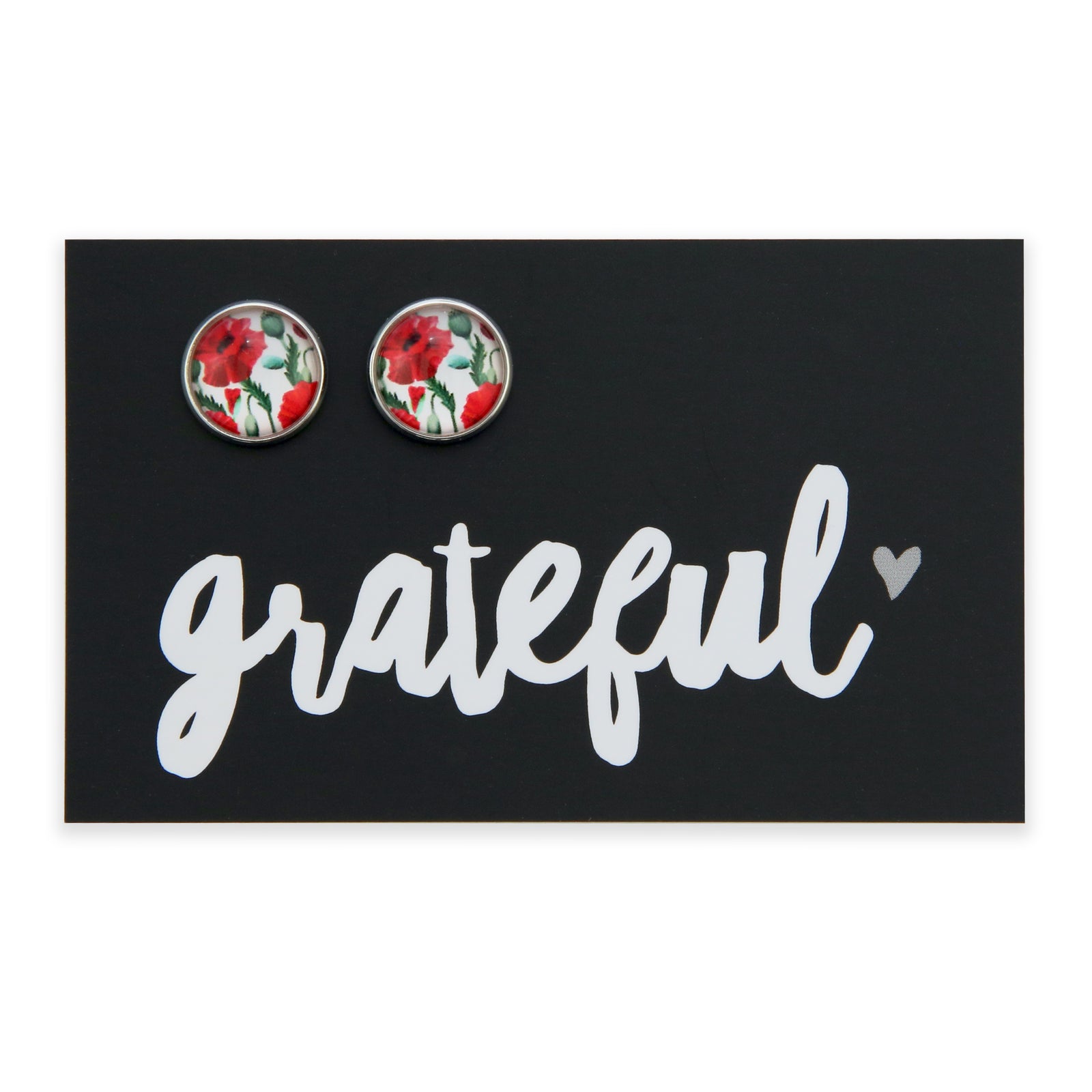 Poppies Collection | Bright Silver 'Grateful' 12mm Circle Studs - Big Poppy