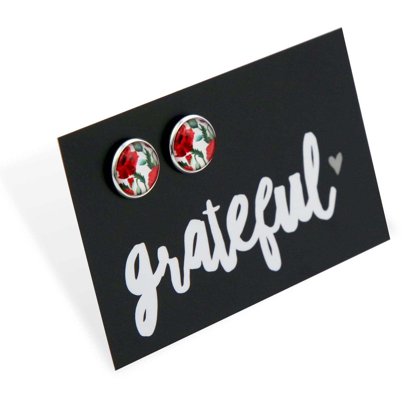 Poppies Collection | Bright Silver 'Grateful' 12mm Circle Studs - Big Poppy