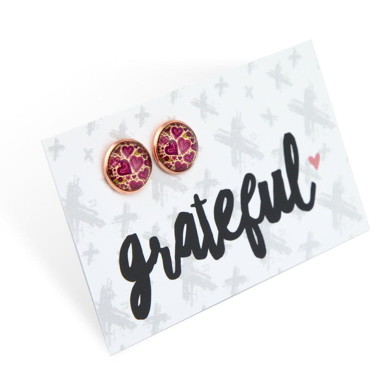 Heart & Soul Collection - Grateful - Rose Gold 12mm Circle Studs - Heart Patch (12811)