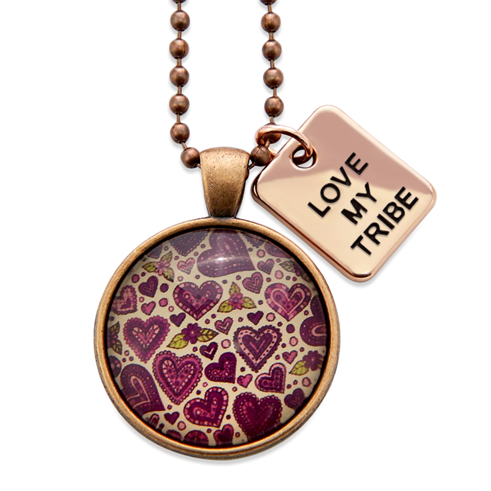 SPRING - 'Love my Tribe' Vintage Copper Necklace - HEART PATCH - (10423)