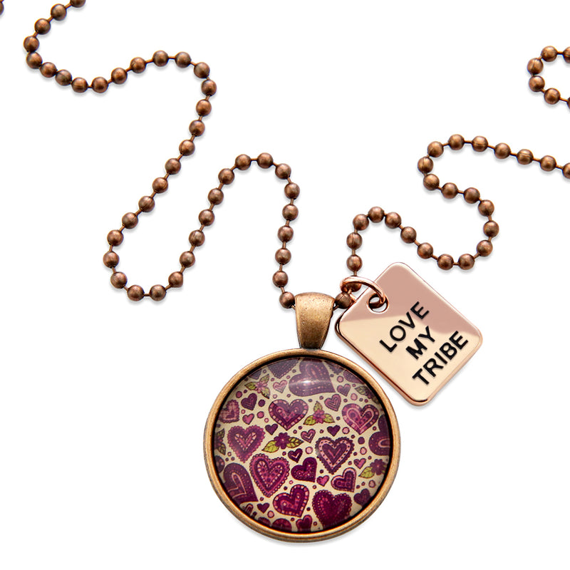 SPRING - 'Love my Tribe' Vintage Copper Necklace - HEART PATCH - (10423)