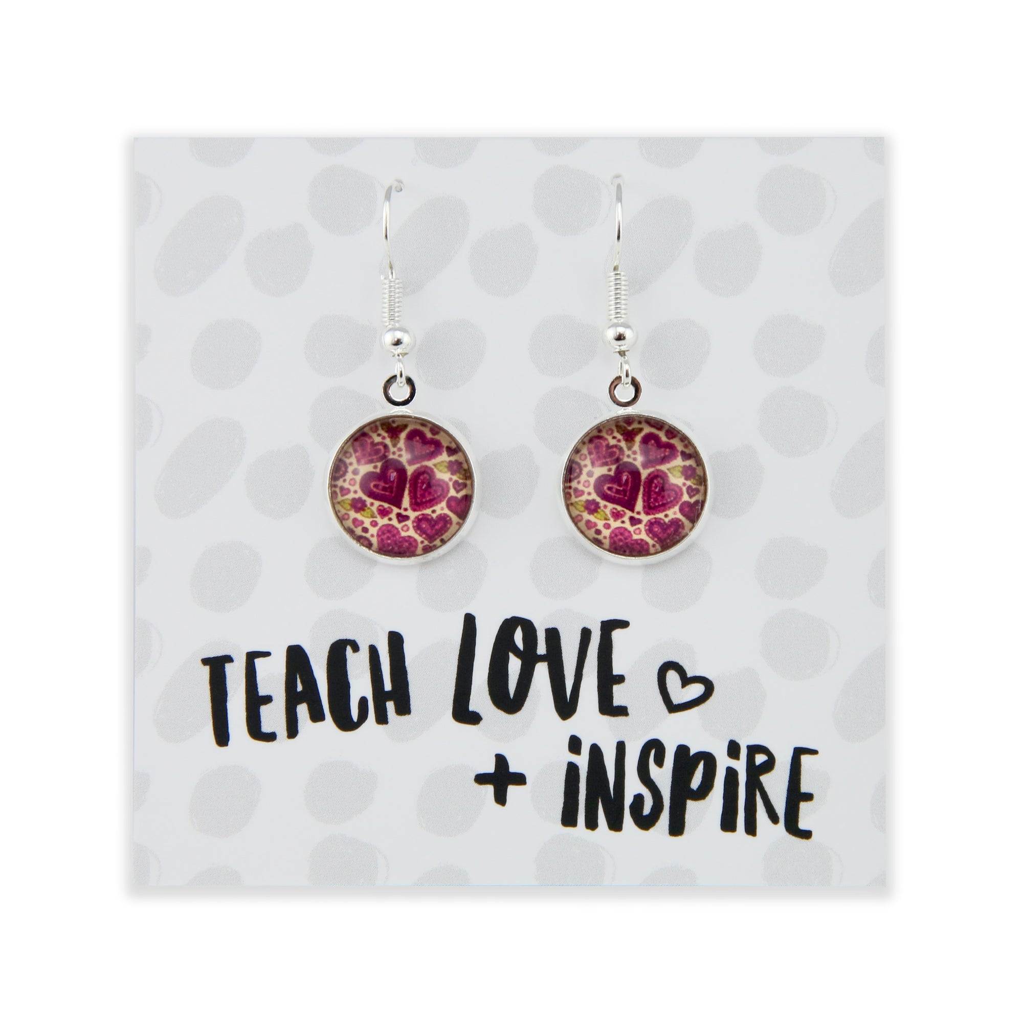 Heart & Soul Collection - Teach Love Inspire - Bright Silver Dangle Earrings - Heart Patch (12814)