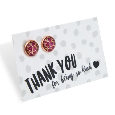 Heart & Soul Collection - Thank You For Being So Kind - Rose Gold 12mm Circle Studs - Heart Patch (12731)