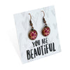 SPRING - You are Beautiful - Vintage Copper Dangle Earrings - Heart Patch (12755)