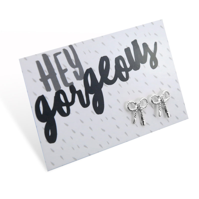 Hey Gorgeous! ' Put a Bow on it ' Earring Studs - Silver (9608)