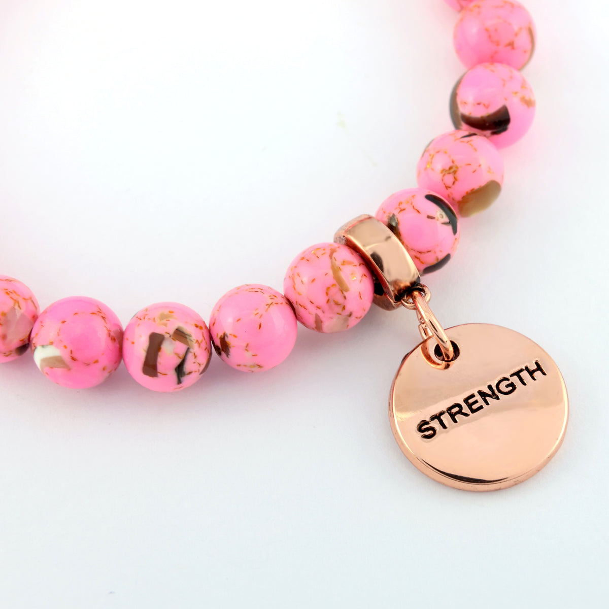 PINK COLLECTION - Hot Pink Synthesis 8mm Bead Bracelet  -  Rose Gold Word Charms