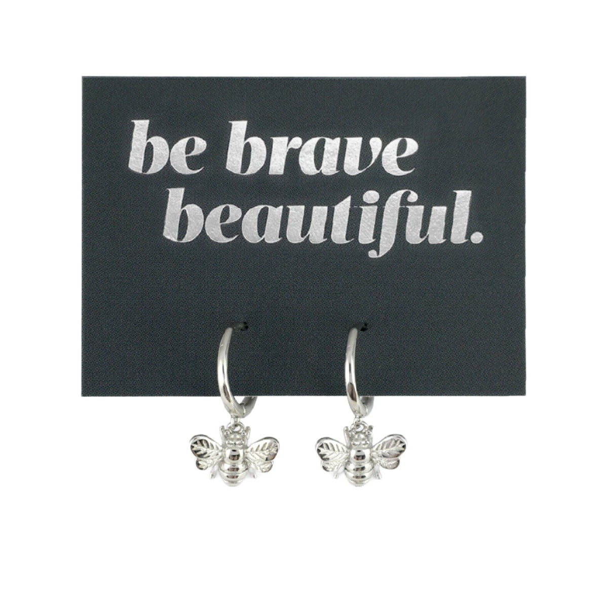 HUGGIES - Be Brave Beautiful - Sterling Silver Hoops with Bee Charm (8816-F)