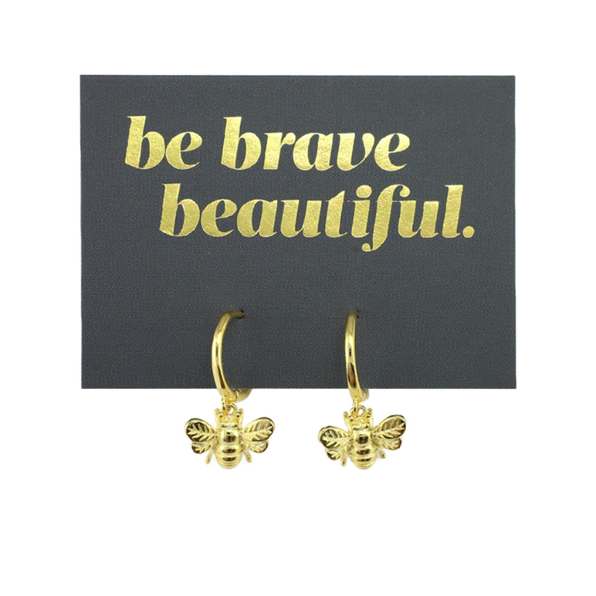 HUGGIES - Be Brave Beautiful - 18K Gold Sterling Silver Hoops with Bee Charm (8602-R)