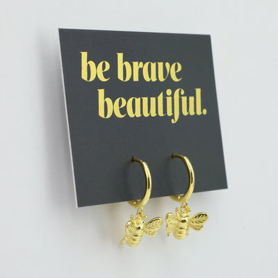 HUGGIES - Be Brave Beautiful - 18K Gold Sterling Silver Hoops with Bee Charm (8602-R)