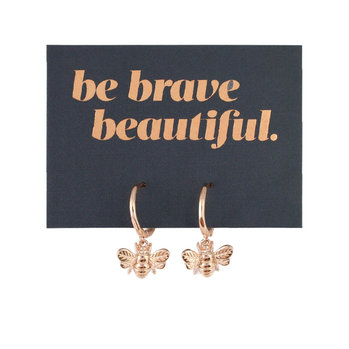 HUGGIES - Be Brave Beautiful - 18K Rose Gold Sterling Silver Hoops with Bee Charm (8101-F)