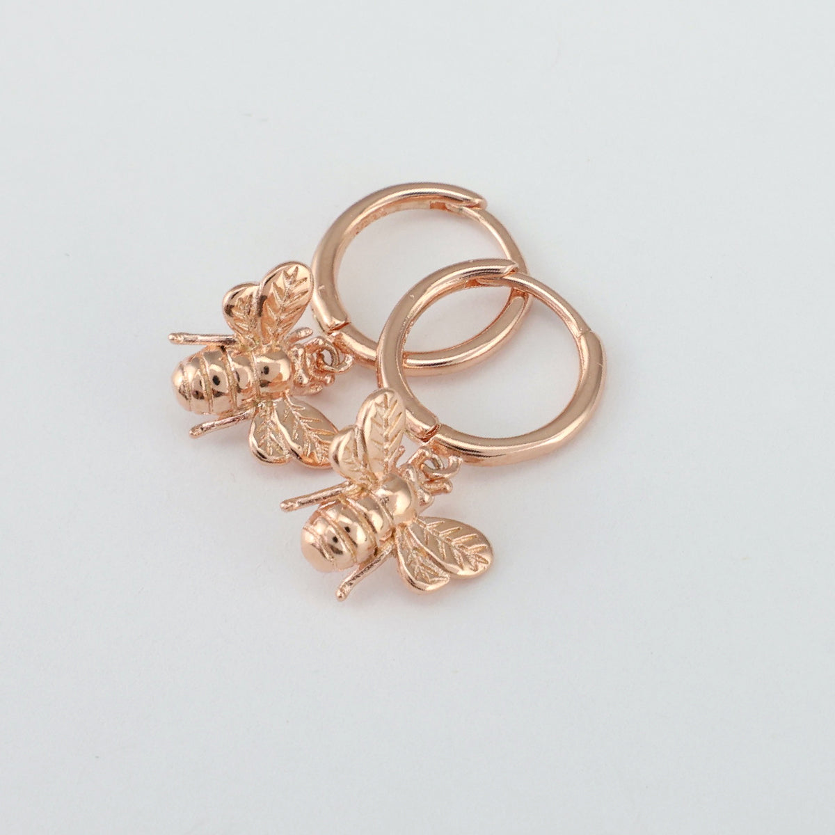 HUGGIES - Be Brave Beautiful - 18K Rose Gold Sterling Silver Hoops with Bee Charm (8101-F)
