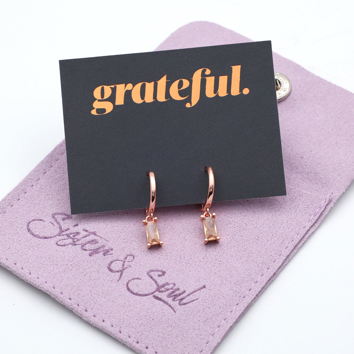 HUGGIES - Grateful - Baguette Drop - Peachy CZ Stone