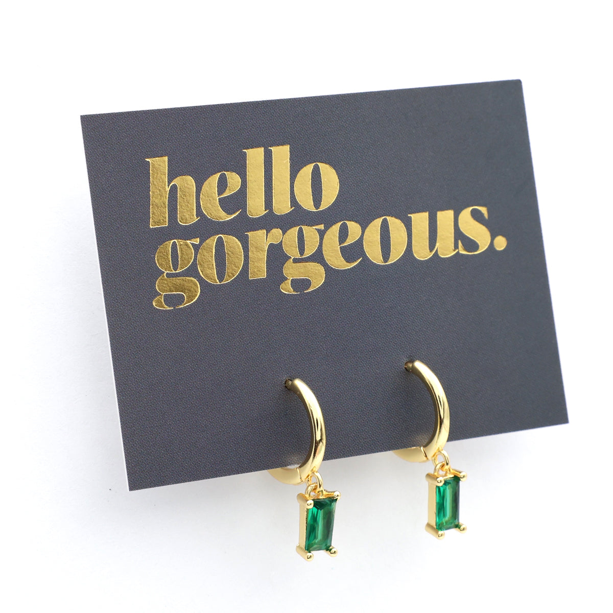 HUGGIES - Hello Gorgeous - Baguette Drop - Green CZ Stone