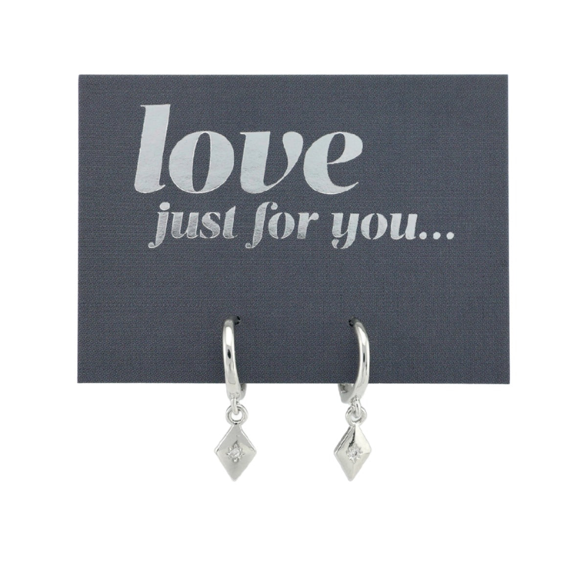 HUGGIES - Love Just For You - Sterling Silver Hoops with Diamond Shaped Charm (8611-R)
