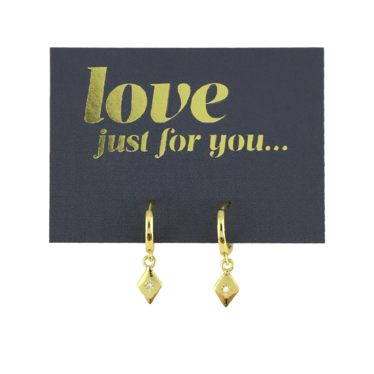 HUGGIES - Love Just For You - 18K Gold Sterling Silver Hoops with Diamond Shaped Charm (8405-F)