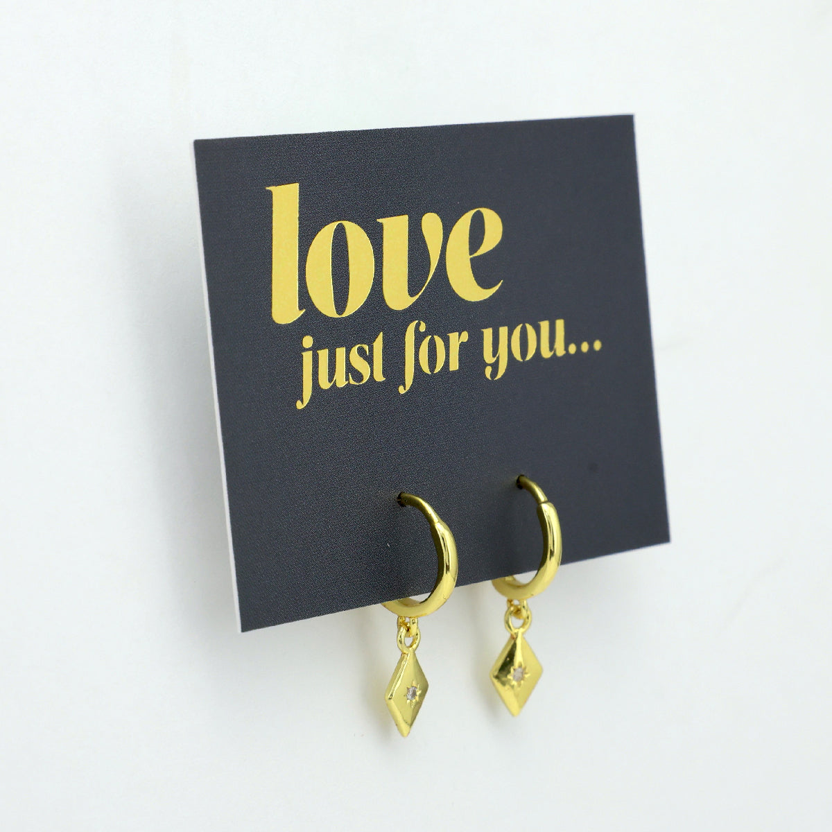 HUGGIES - Love Just For You - 18K Gold Sterling Silver Hoops with Diamond Shaped Charm (8405-F)