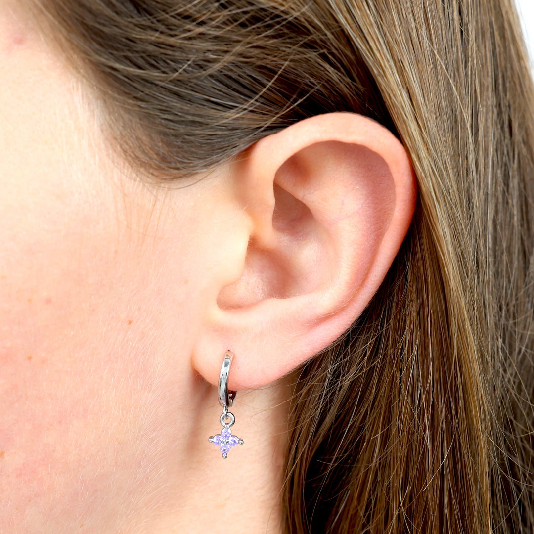 HUGGIES - So Loved - Sterling Silver Hoops with Purple CZ Star Charm (11962)