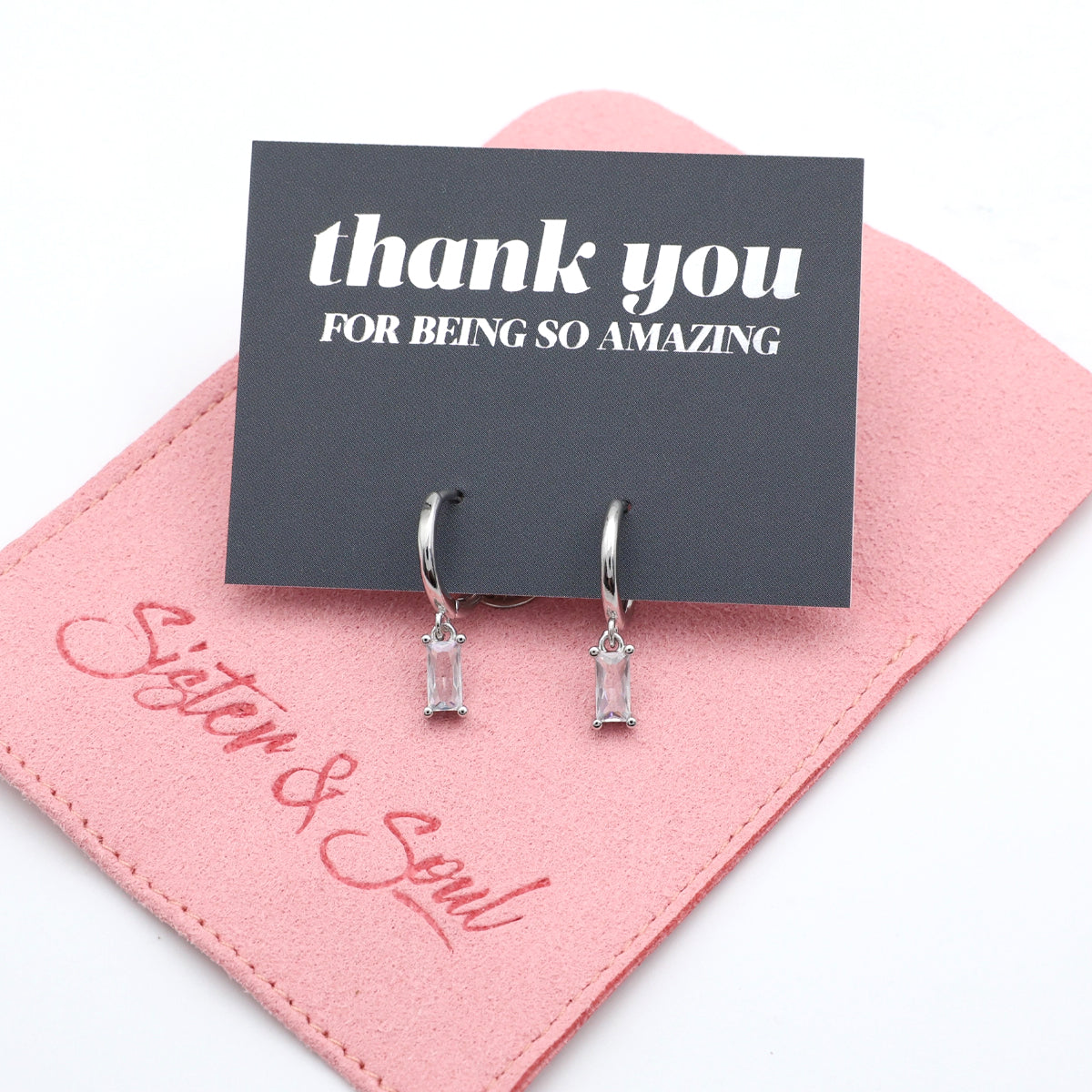 HUGGIES - Thank You For Being So Amazing - Baguette Drop - Clear CZ Stone