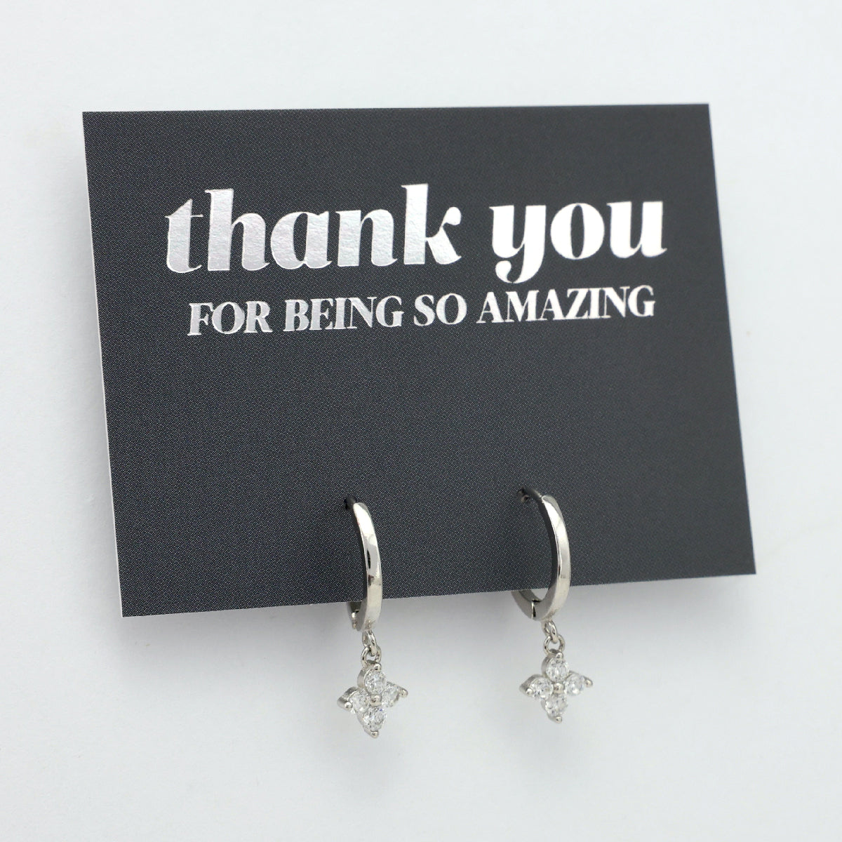 HUGGIES - Thank You For Being So Amazing - Sterling Silver Hoops with Cubic Zirconia Star Charm (2302-F)