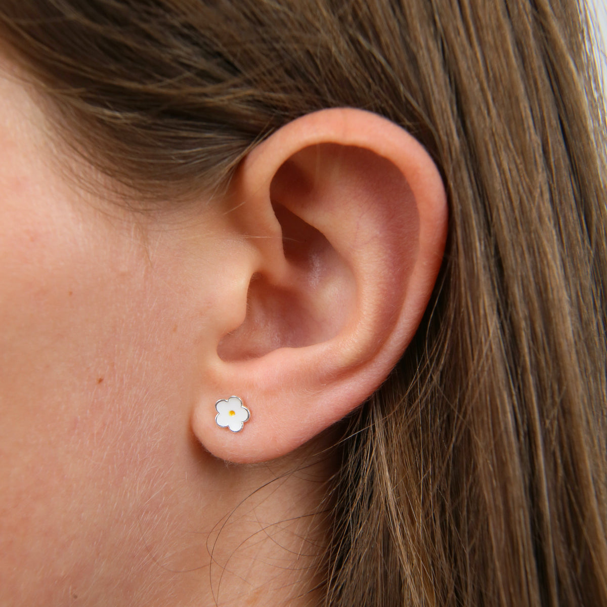 Tiny Flower Bud - Sterling Silver Stud + White Enamel - Lovely Just Like You (8810)