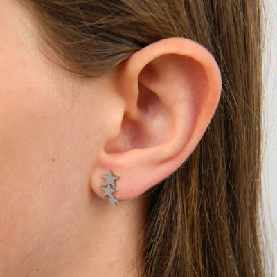 Stainless Steel Earring Studs - Happy Birthday Beautiful - HANGING STARS