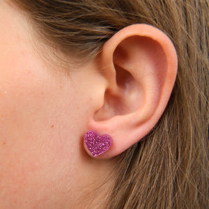 SPARKLE ACRYLIC HEART STUDS - Keep Shining - Pink Glitter (9913)