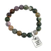 Stone Bracelet - Indian Agate Faceted Mixed 10mm Beads - with Silver Word Charm