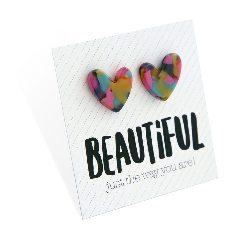 Beautiful Just The Way You Are - Resin Heart Studs - Jazz (12711)
