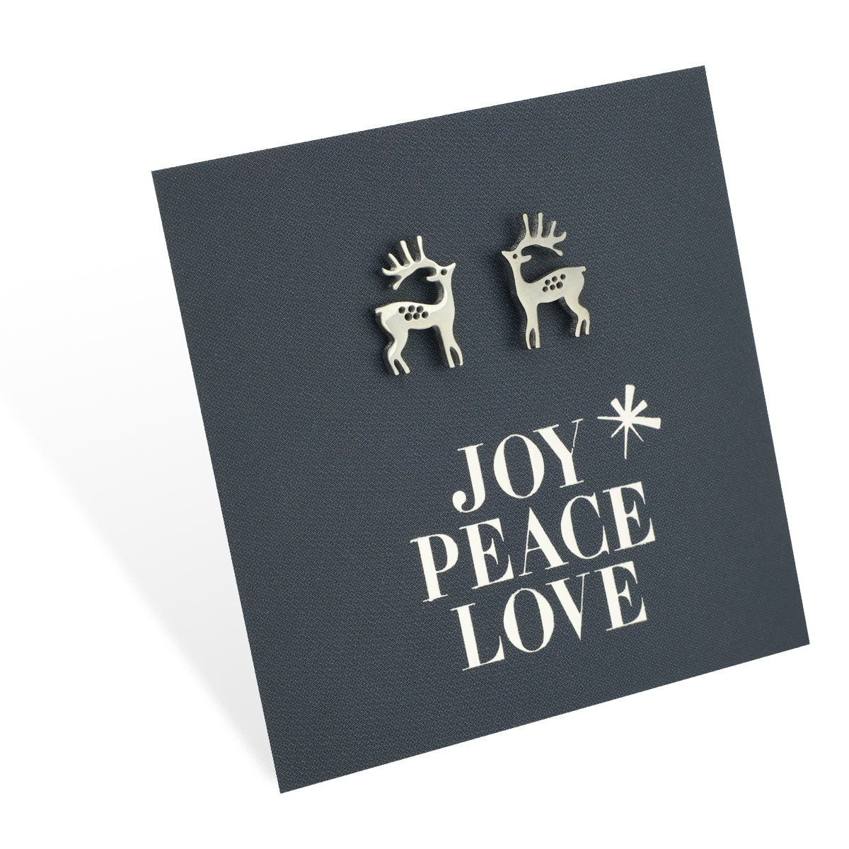 Stainless Steel Earring Studs - Joy Peace Love - STANDING REINDEER