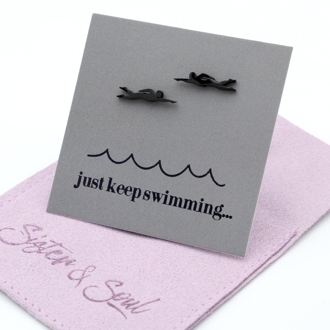 Stainless Steel Earring Studs - Just Keep Swimming - SWIMMERS