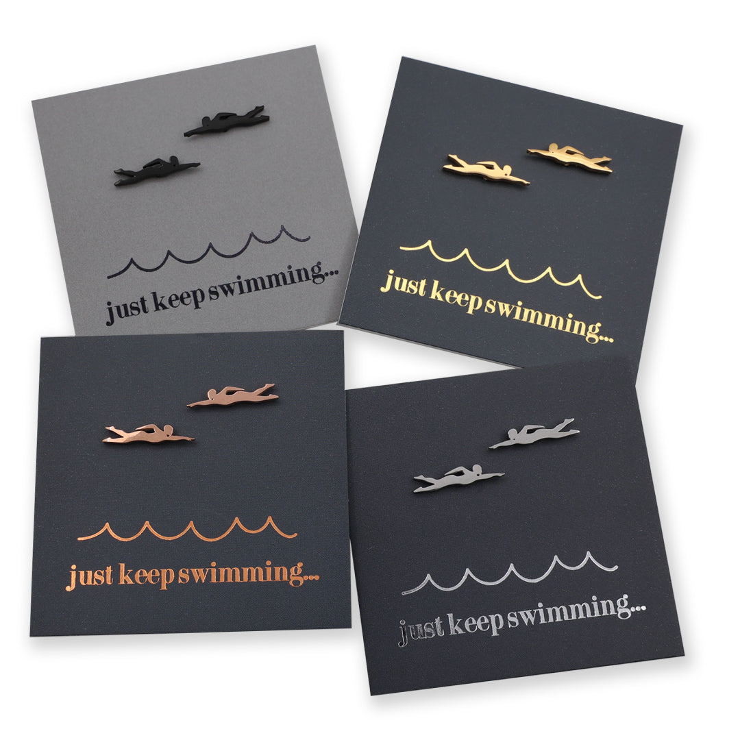 Stainless Steel Earring Studs - Just Keep Swimming - SWIMMERS