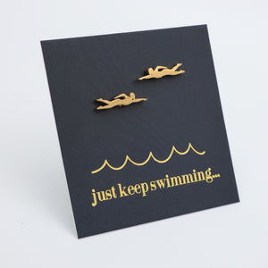 Stainless Steel Earring Studs - Just Keep Swimming - SWIMMERS