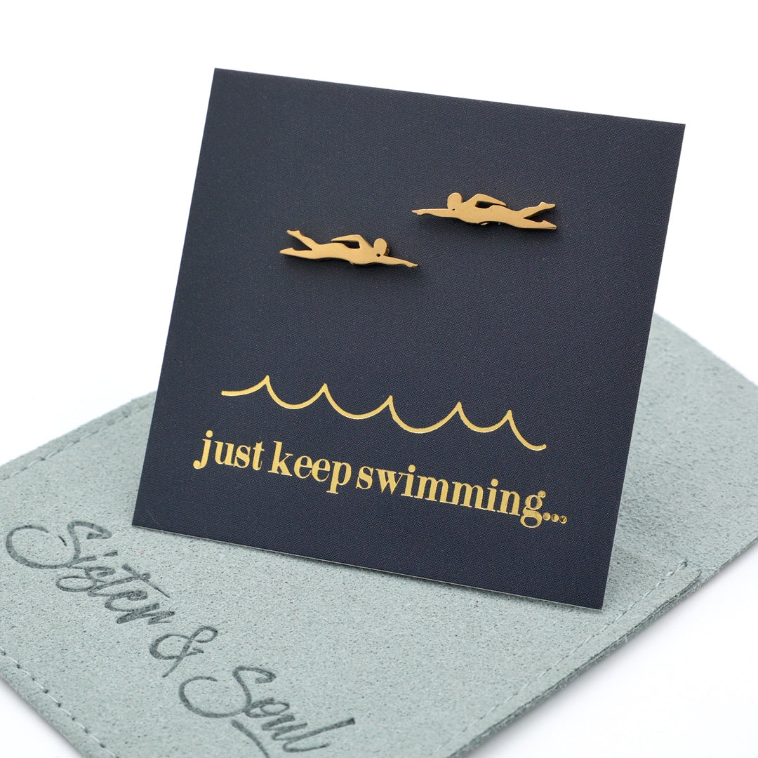 Stainless Steel Earring Studs - Just Keep Swimming - SWIMMERS